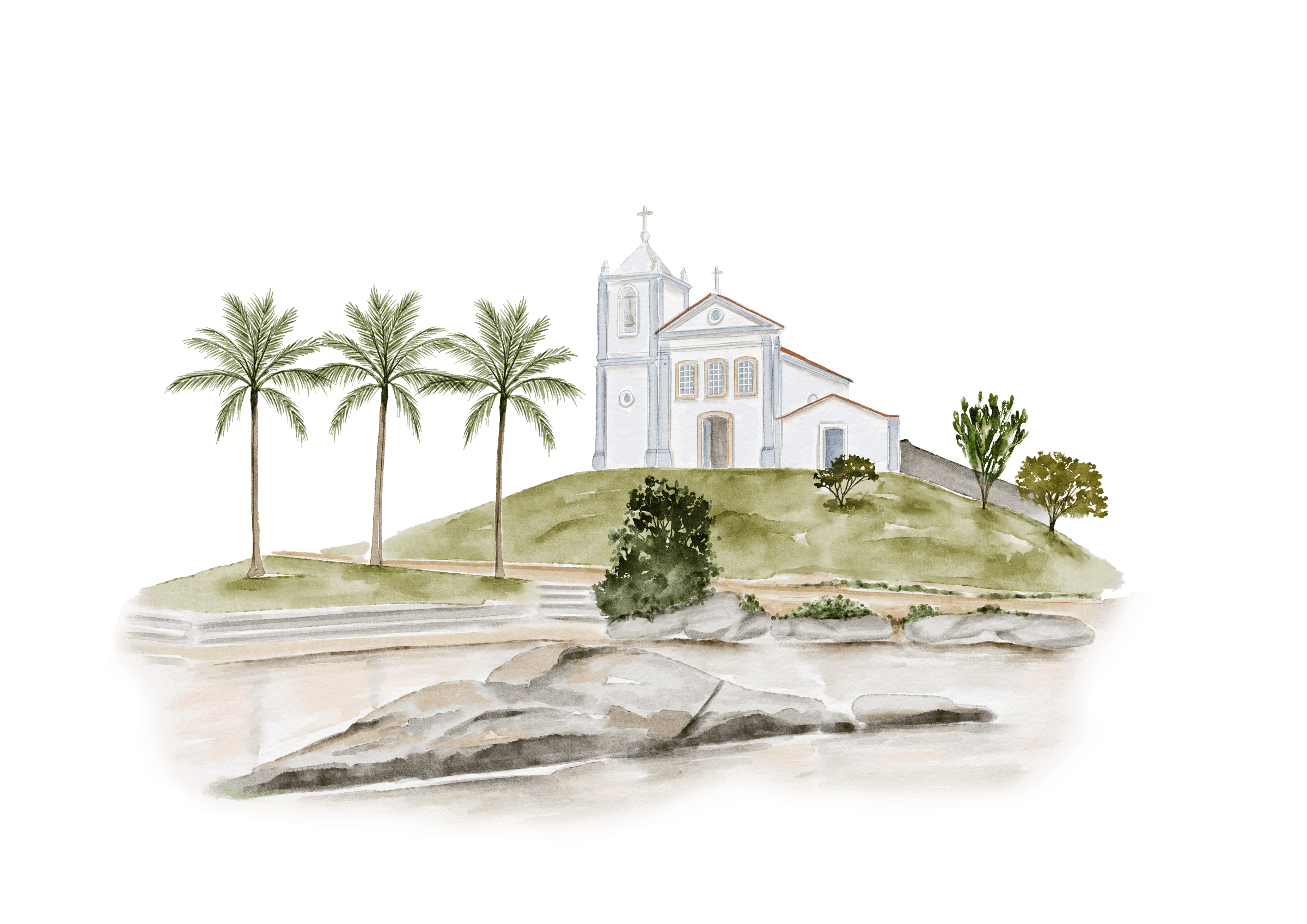 Ilustração em aquarela da Capela São João Batista