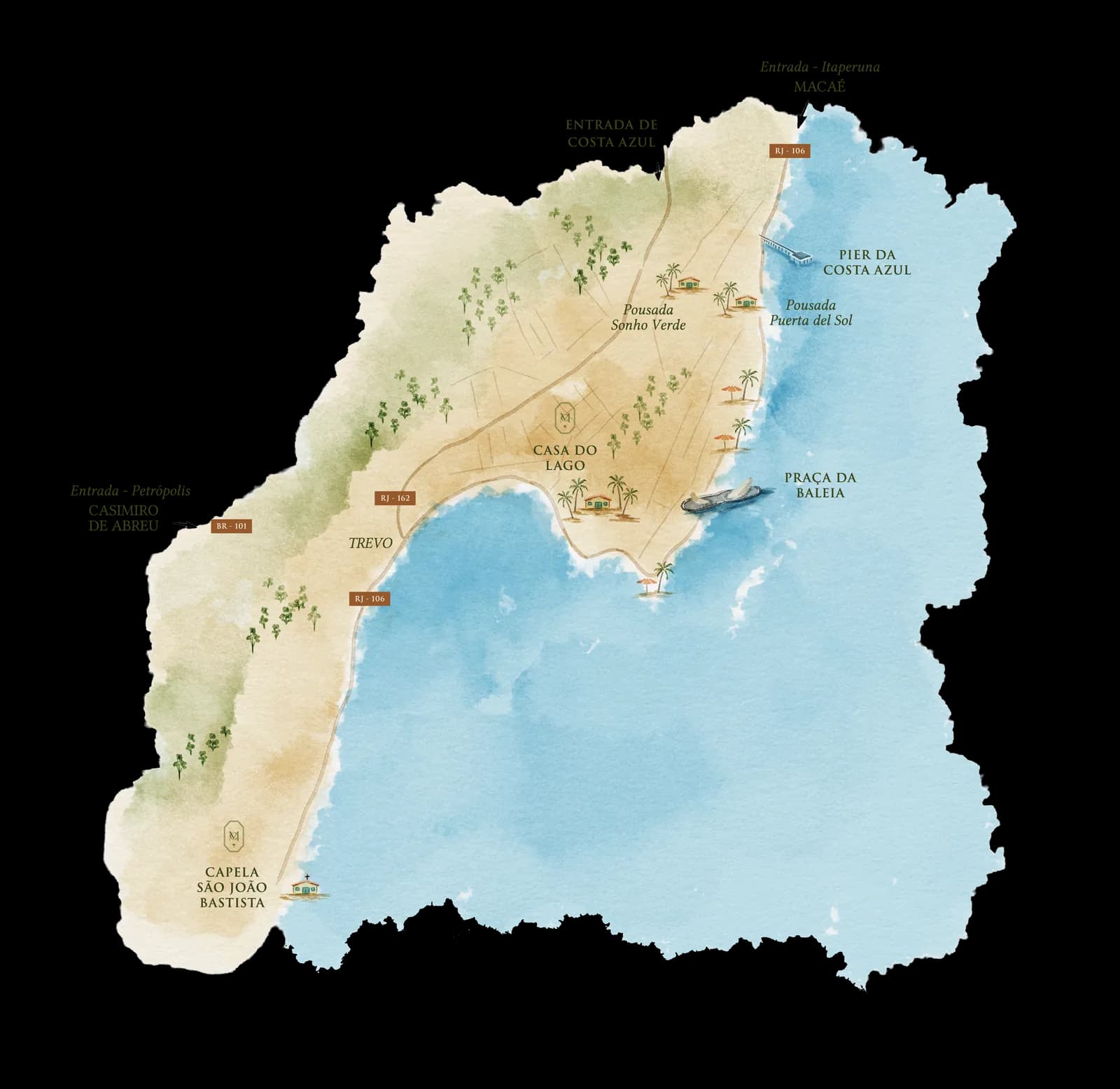 Mapa ilustrado da região da cerimônia e recepção